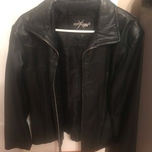 Ladies black leather coat